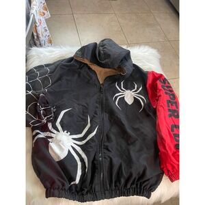 Spider Web Black kids Boys Zip Hoodie Lightweight Lined Jacket Size 12Y Used